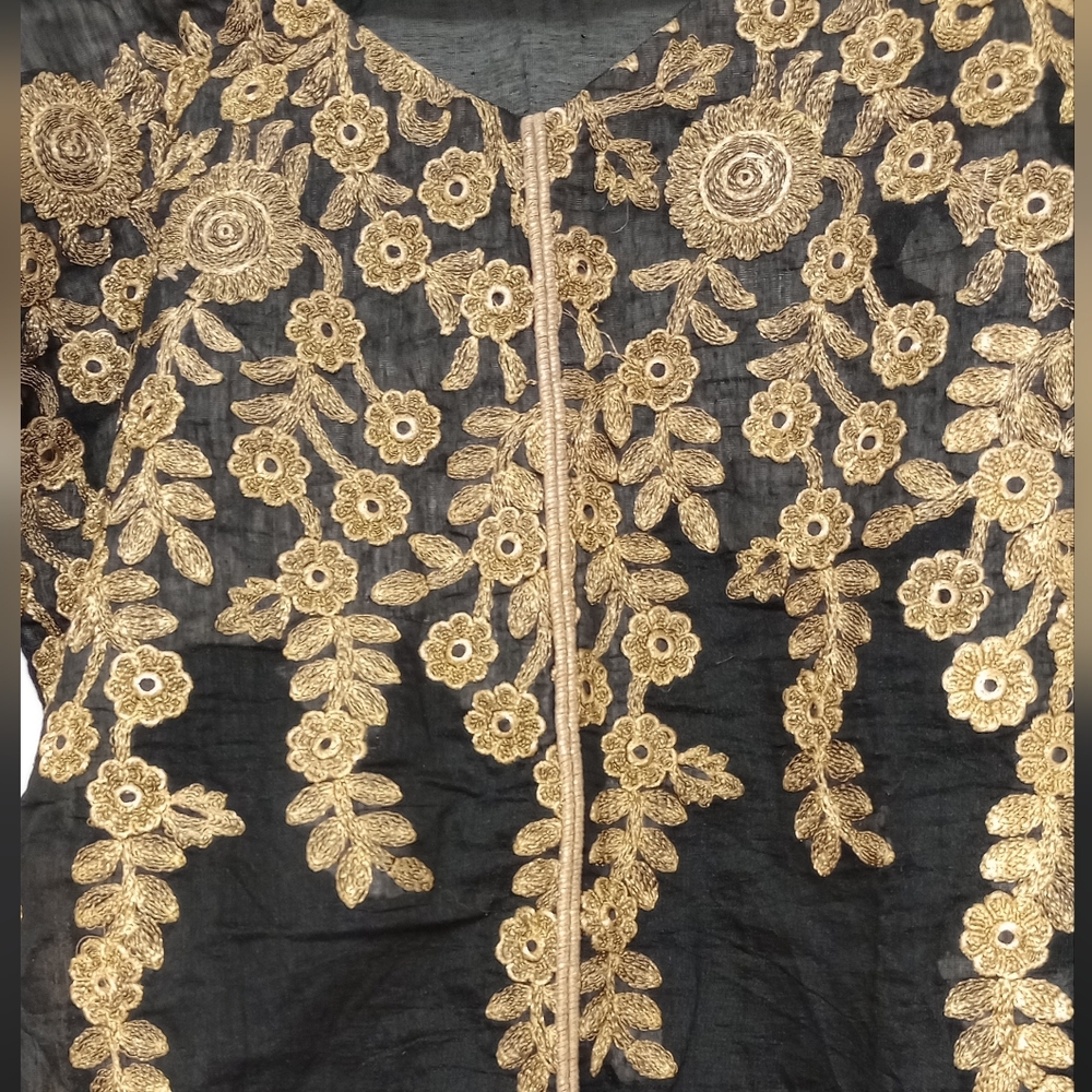 New Black Kurta Kurti with Beautiful Golden Embroidery, Size Small, Bust 33"